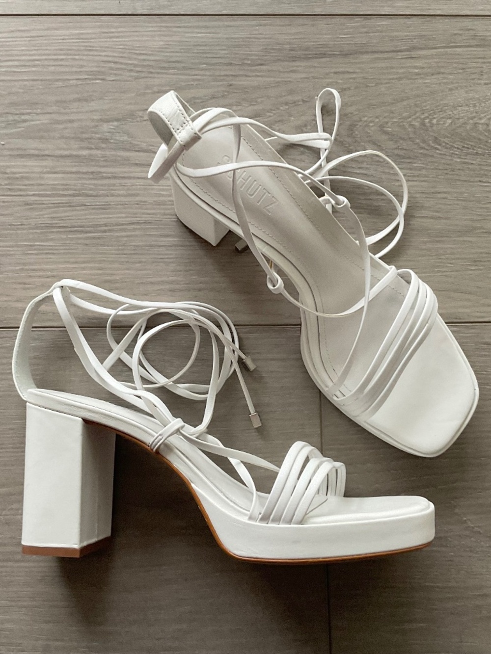 SCHUTZ Glenna Platform Ankle Tie Platform White Size 10